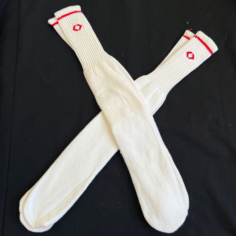 2 Pair Vintage Tube Sport Socks White w. Red Stripe 24" Long New Old Stock NOS